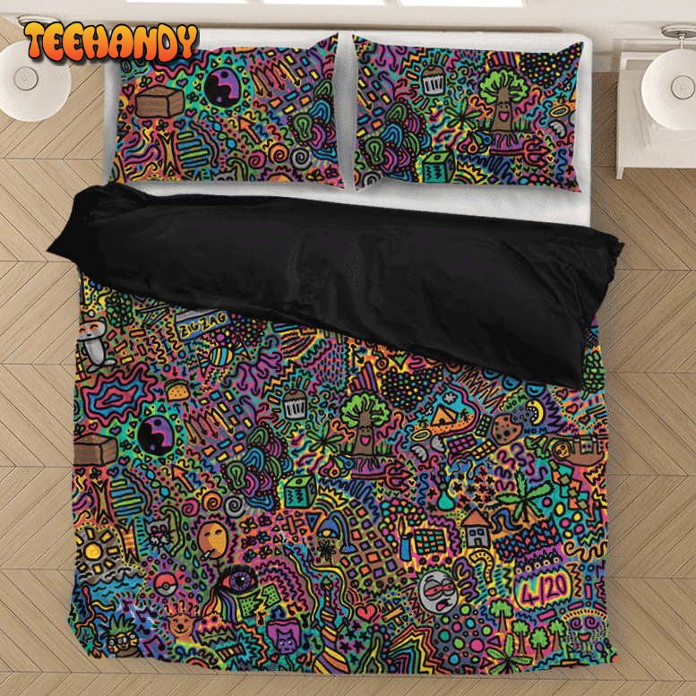 Colorful Psychedelic Marijuana 420 Weed Awesome Bedding Set