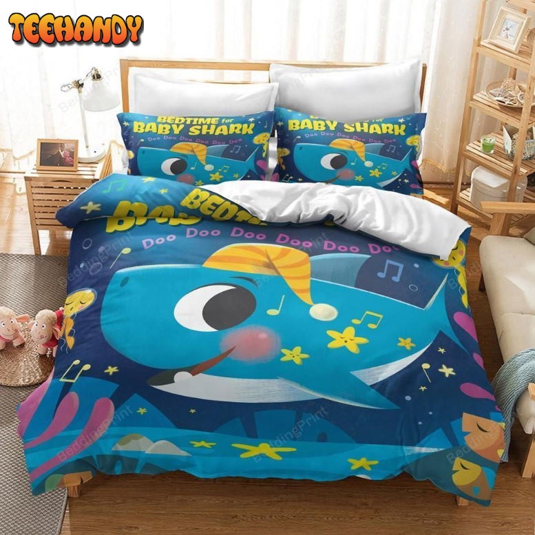 Cute Blue Baby Shark Goodnight For Kid’S Room Bedding Sets