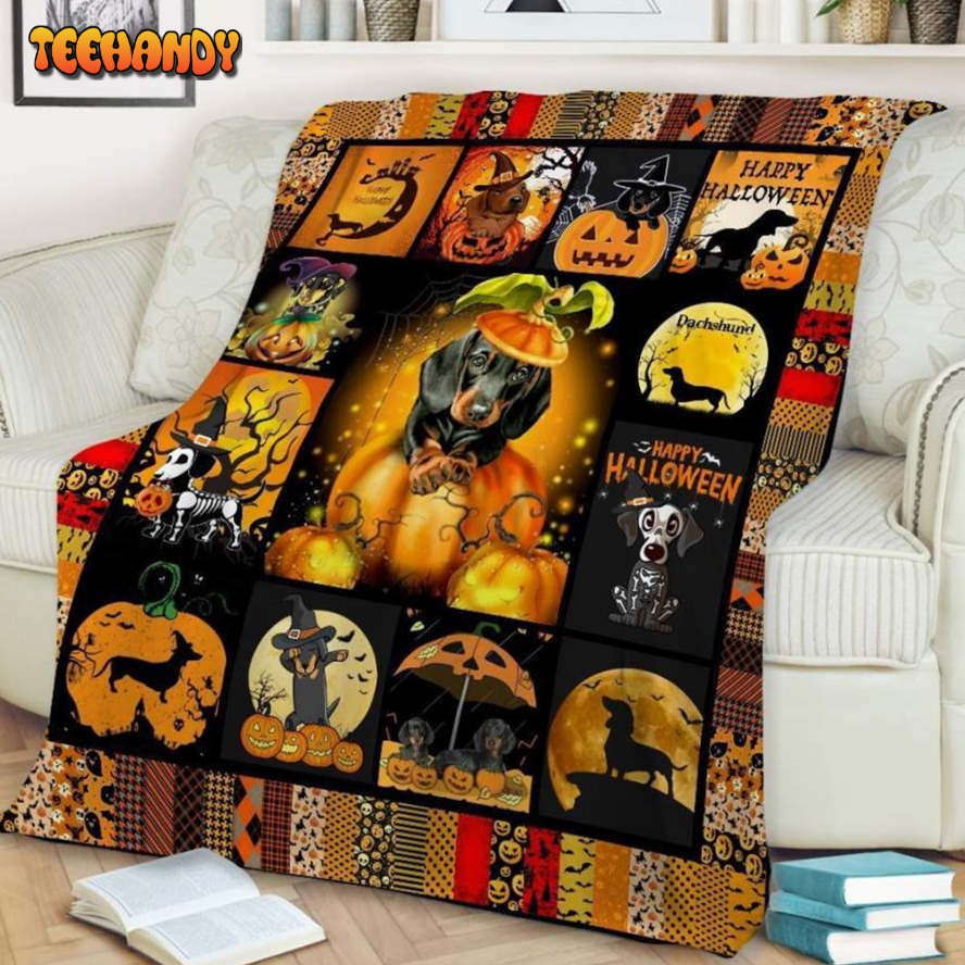 Dachshund Halloween Sherpa Blanket Halloween Throw Pumpkin Throw Blanket