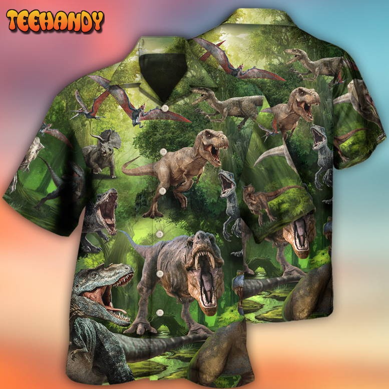 Dinosaur Cool In The Forest Style Hawaiian Shirt