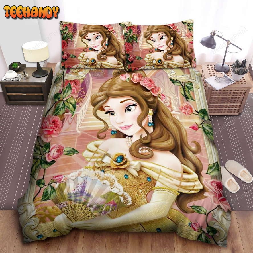 Disney Princess Belle In Gold Dress Illustration Bedding Sets