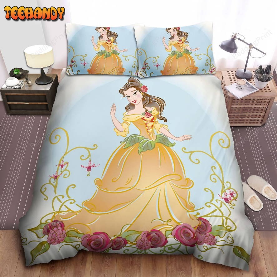 Disney Princess Belle In Leaf Dress And Flowers Bedding Sets