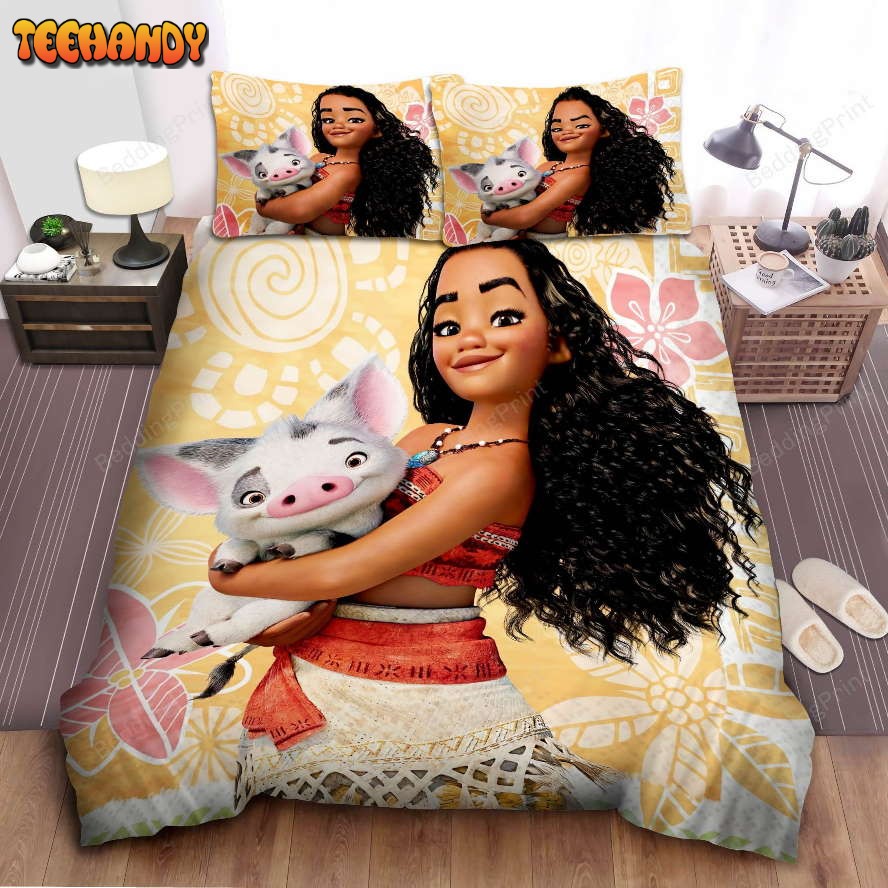 Disney Princess Moana Holding A Cute Pig Bedding Sets