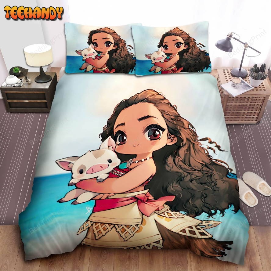 Disney Princess Moana With Cute Pig Chibi Style Bedding Sets