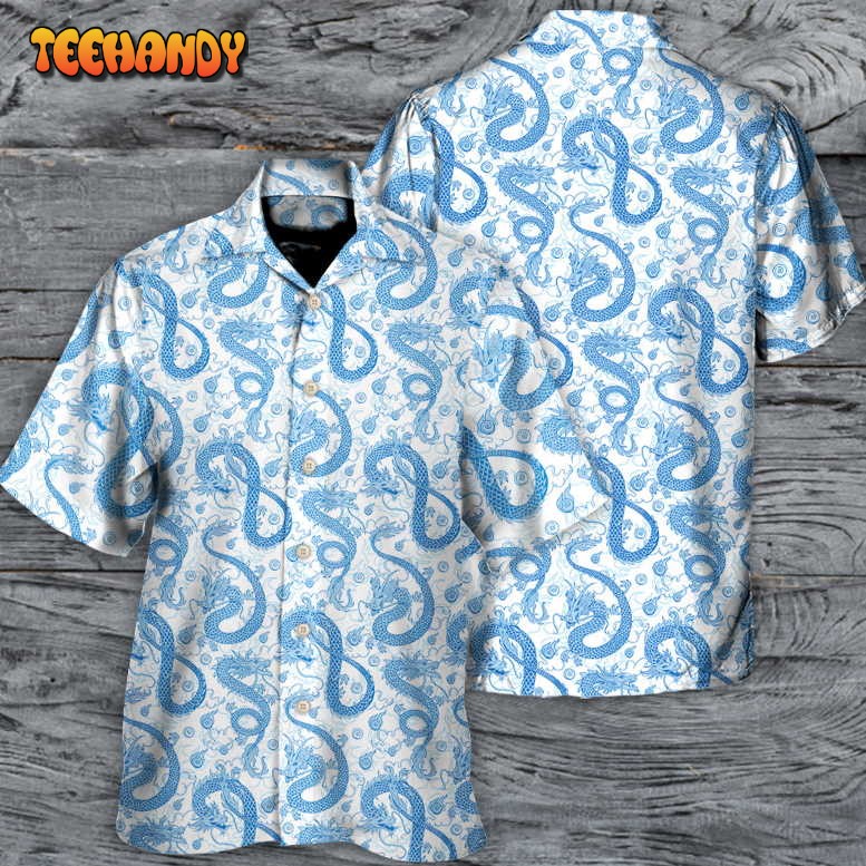 DnD Blue Dragon And White Hawaiian Shirt