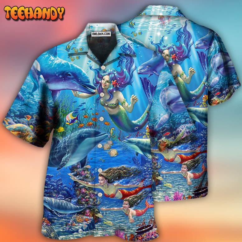 Dolphin Mermaid Lover Blue Sea Style Hawaiian Shirt