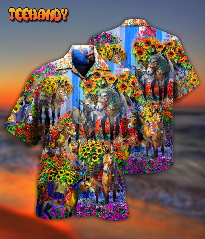 Donkey In The Spring With Sunflower Hawaiian Shirt
