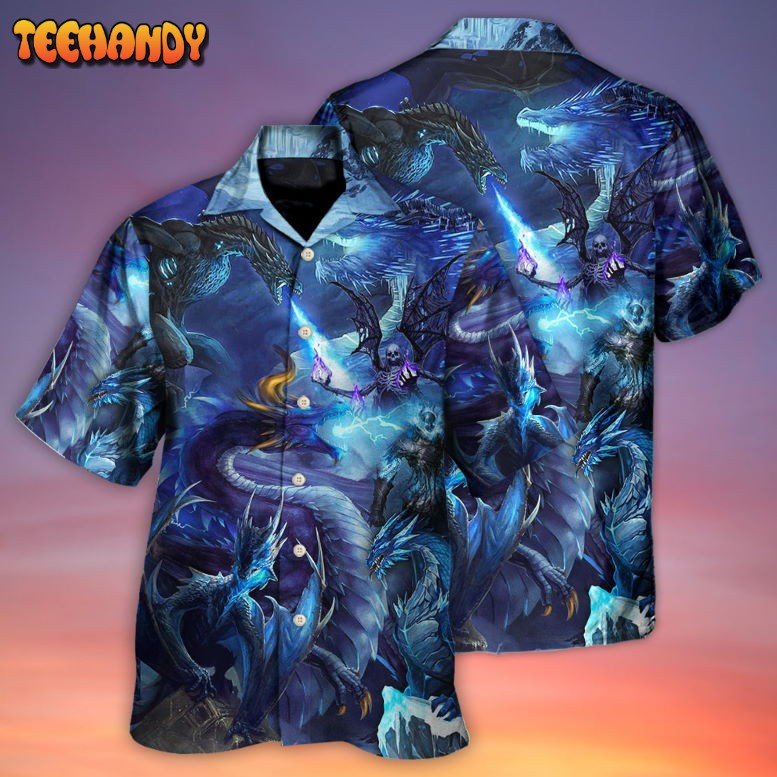 Dragon Blue Skull Fire Lightning Art Style Hawaiian Shirt