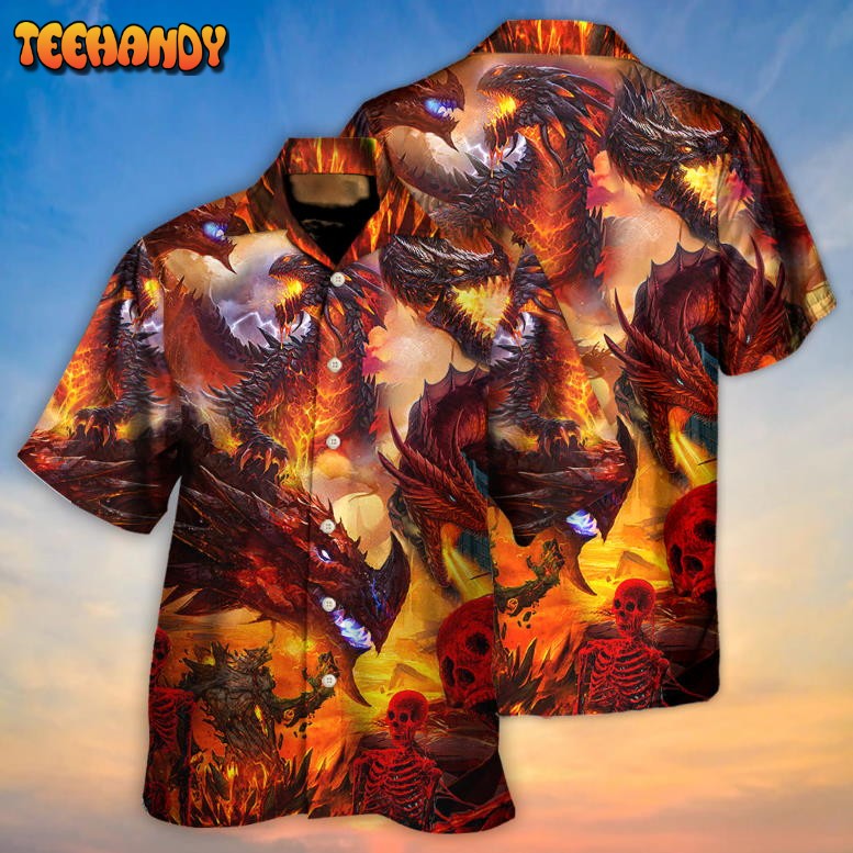 Dragon Red Skull Fire Art Style Hawaiian Shirt