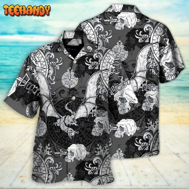 Dragon Snorting Fire Gothic Nautical Compass And Baroque Hawaiian Shirt