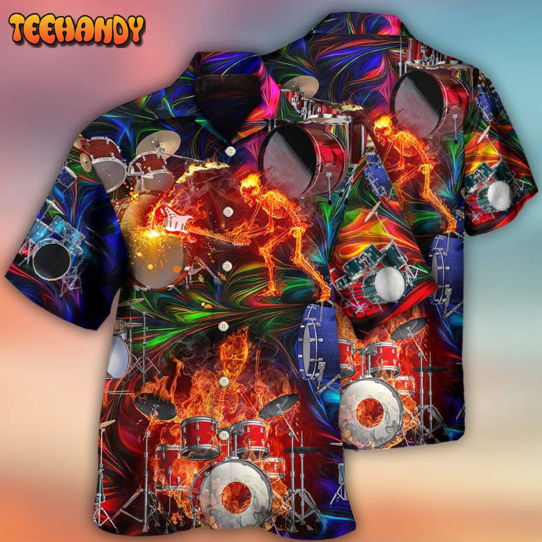 Drum Is My Life Fire Skull Colorful Style Hawaiian Shirt