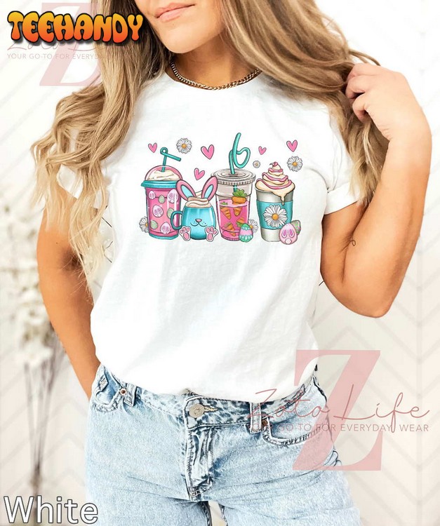 Easter Coffee Cups T-Shirt, Bunny and Daisy Vibes for a Happy Easter Day Shirt