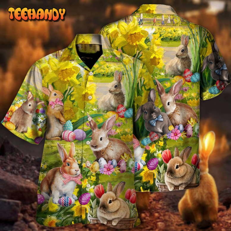 Easter Rabbit Chilling In The Flower Landscape Hawaiian Shirt