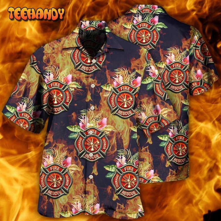 Firefighter Tropical Floral With Fire Style Hawaiian Shirt