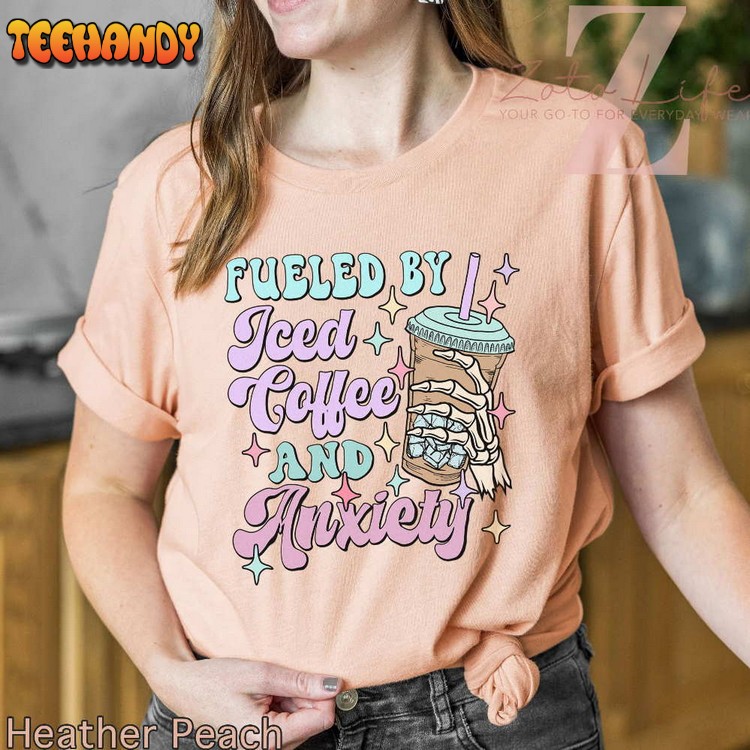 Fueled by Iced Coffee and Anxiety Cute Retro Skeleton T-Shirt