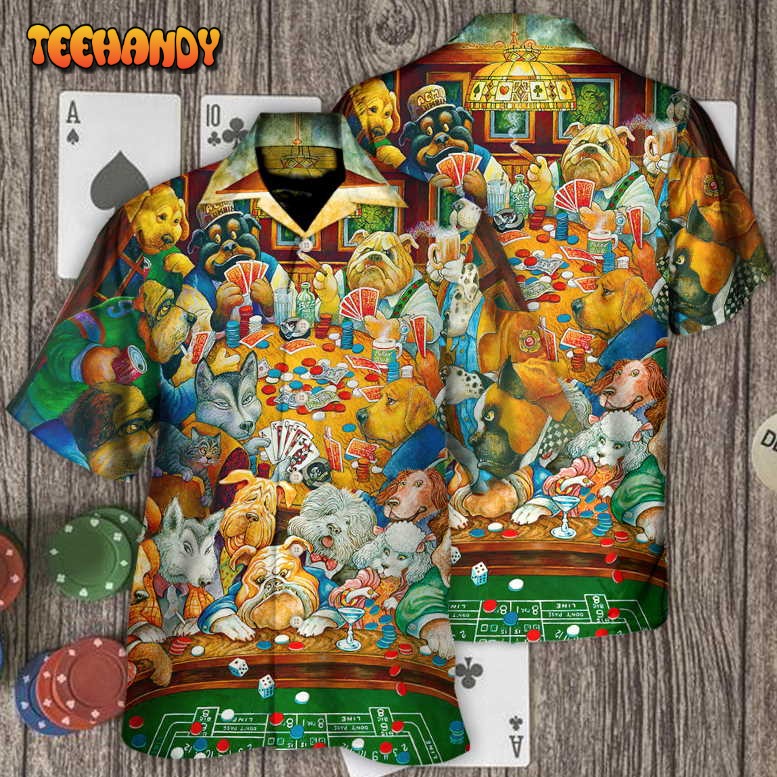 Gambling Dog Canines Playing Poker Hawaiian Shirt