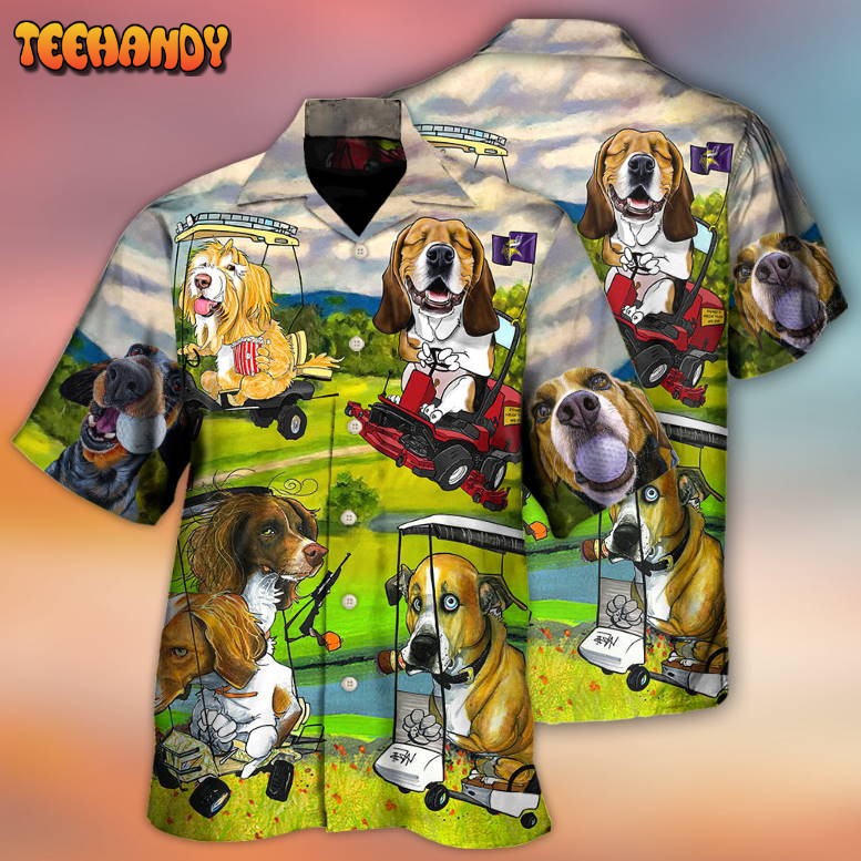 Golf Dog Driving Golf Cart Art Style Hawaiian Shirt