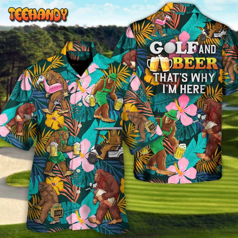 Golf Funny Bigfoot Playing Golf Golf Beer Tropical Lover Hawaiian Shirt