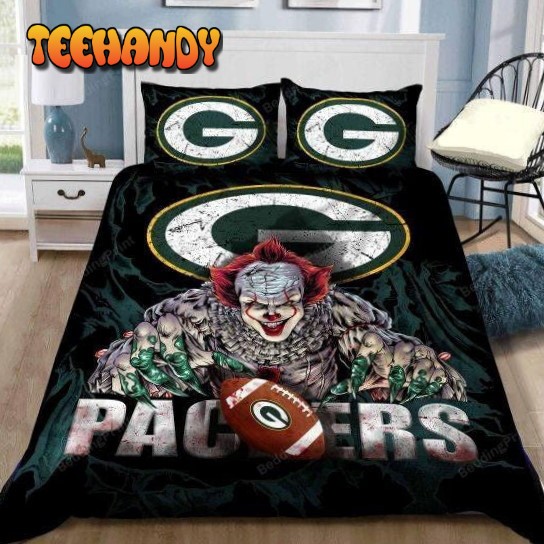 Green Bay Packers Logo Scary Clown Bedding Set Duvet Cover and Pillow