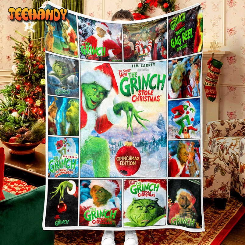 Grinch Christmas Movie Grinch Portrait Fleece Sherpa Blanket Grinch