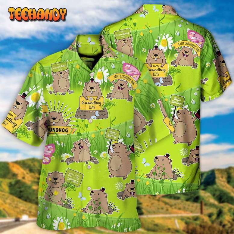 Groundhog Day Happy Spring With Flowers Hawaiian Shirt