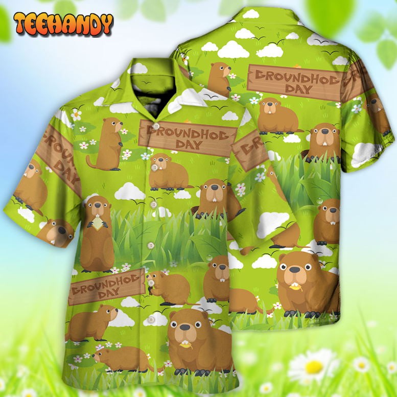 Groundhog Happy Day With Grass Flowers Garden Hawaiian Shirt