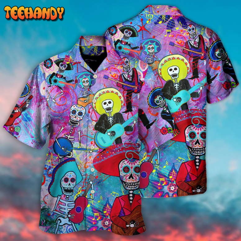 Guitar Day Of The Dead Sugar Skull Hawaiian Shirt