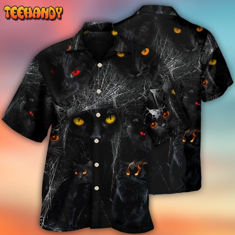 Halloween Black Cat In The Dark Hawaiian Shirt