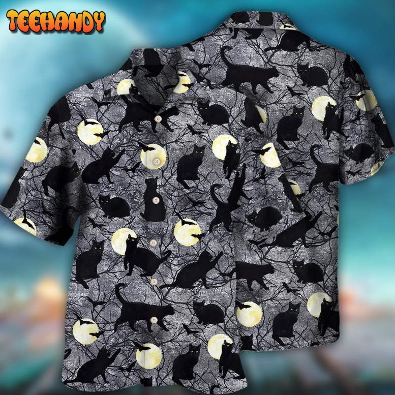 Halloween Black Cat Pattern Hawaiian Shirt