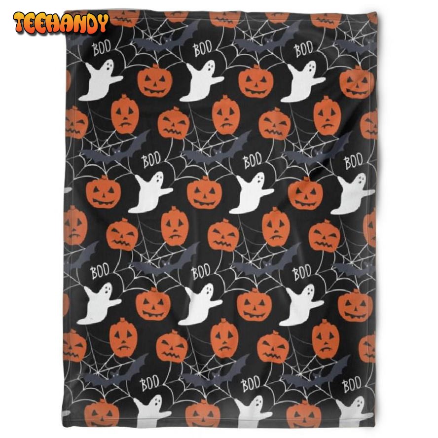 Halloween Cute Ghost With Pumkins Sherpa Blanket Halloween Adult Blanket