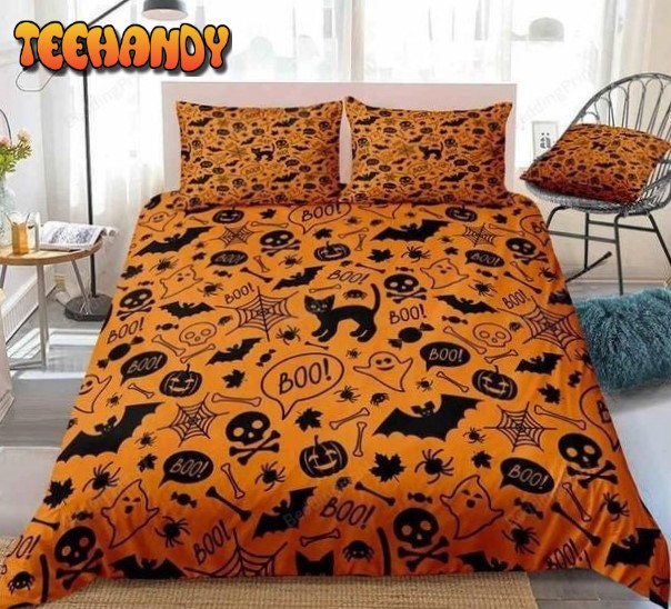 Halloween Cute Skulls Pumpkins Bats Pattern Orange Bedding Sets