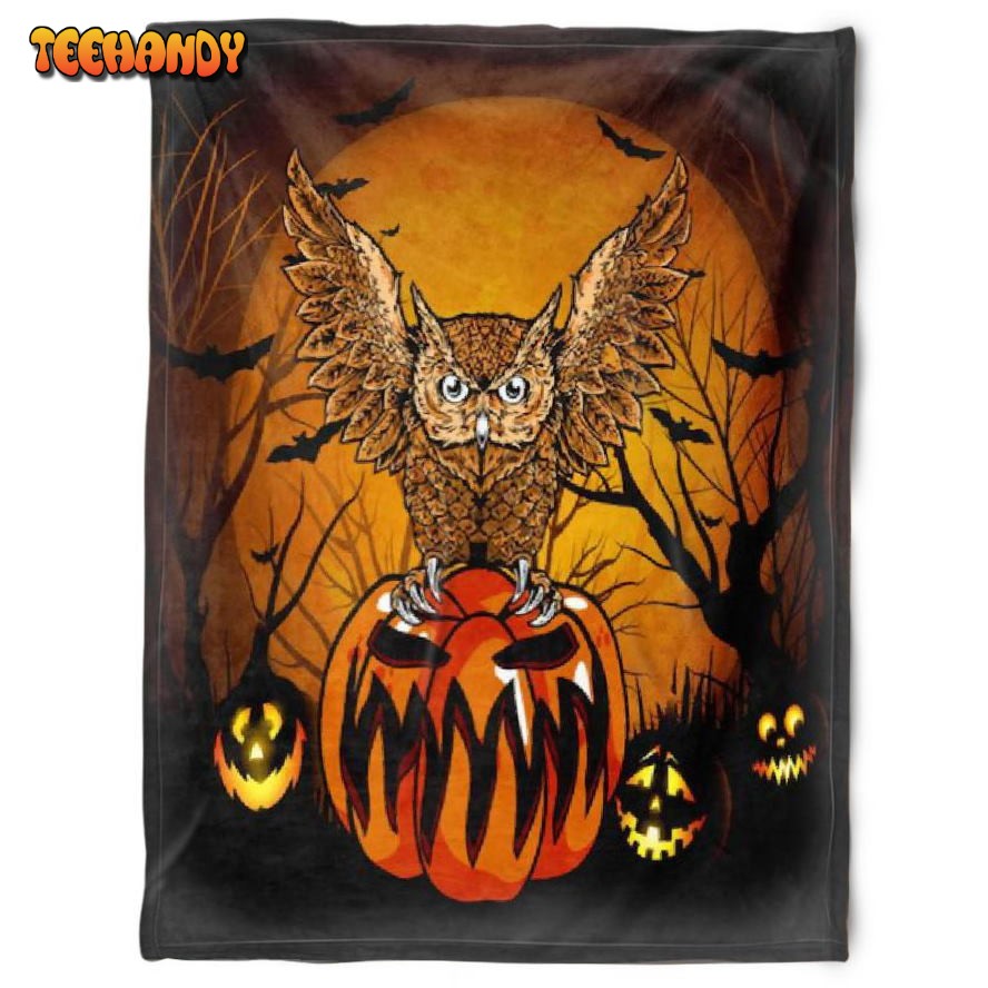 Halloween Owl Pumpkin Lantern Sherpa Blanket Halloween Adult Blanket