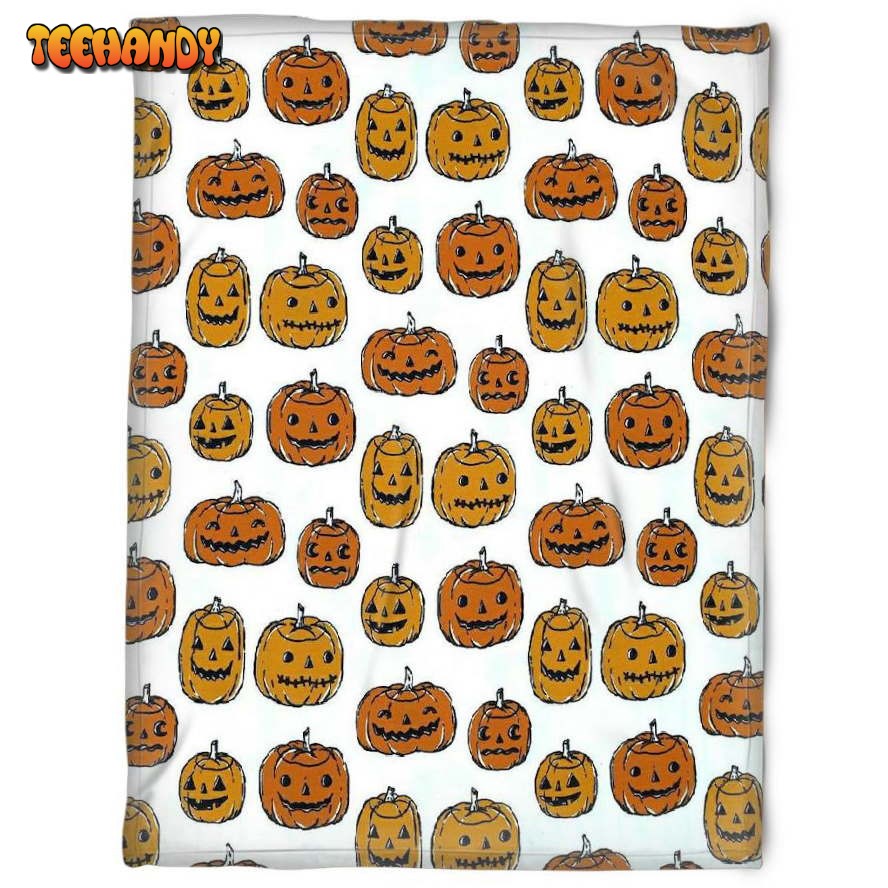 Halloween Pumkins Orange White Sherpa Blanket Halloween Adult Blanket