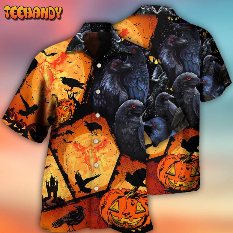 Halloween Raven Pumpkin Scary Hawaiian Shirt