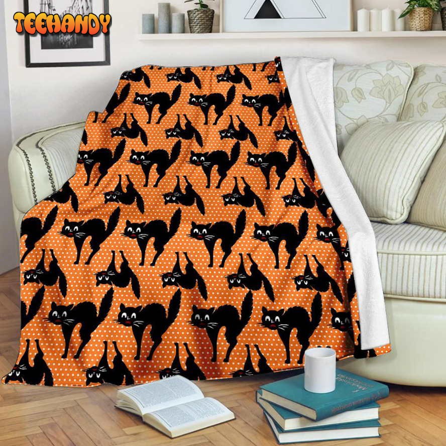 Halloween Scared Cat Sherpa Blanket Sherpa Blanket  Blanket Halloween