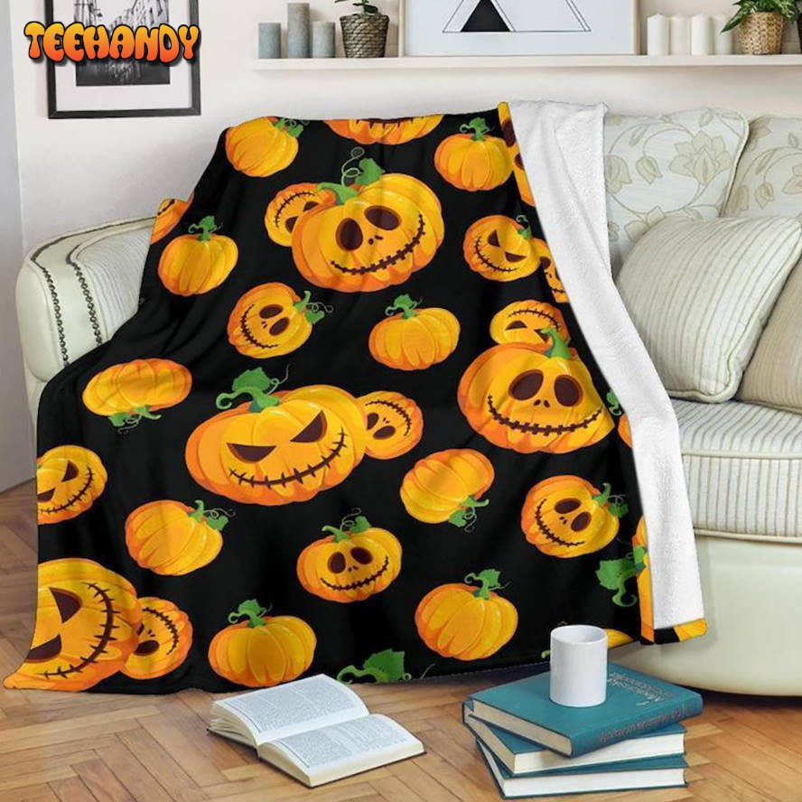 Halloween Scary Pumkins Sherpa Blanket Halloween Adult Blanket Blanket