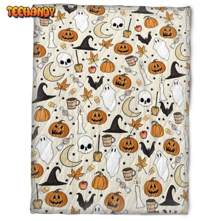 Halloween Spirit With Pumkins Sherpa Blanket Halloween Adult Blanket