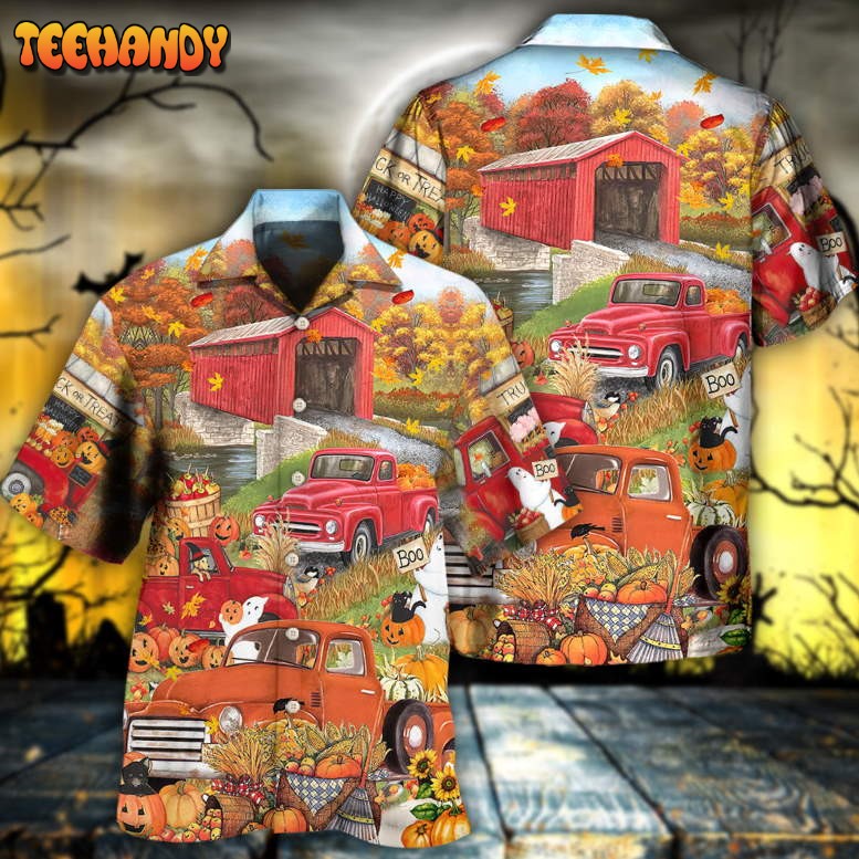 Halloween Truck With Pumpkin In Town Hawaiian Shirt