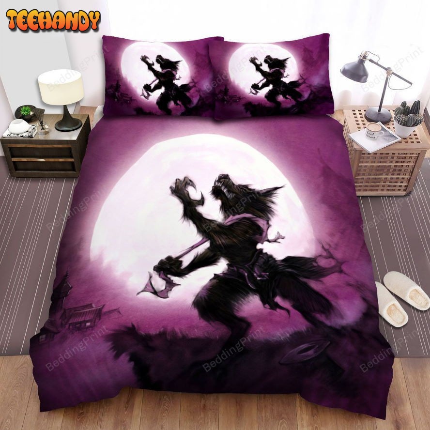 Halloween Werewolf And The Full Moon In Purple Bedding Sets