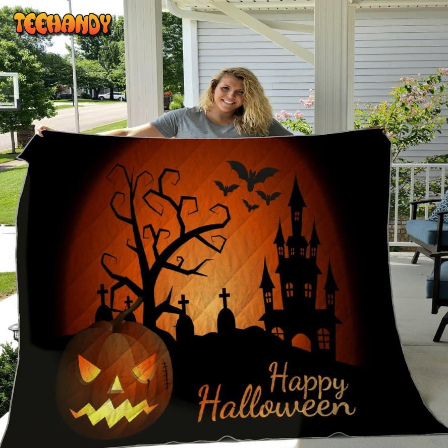 Happy Halloween Sherpa Throw Pumpkin Throw Halloween Blanket