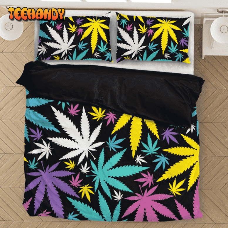 Hemp Doobie Ganja Colorful Patterns 420 Black Bedding Set