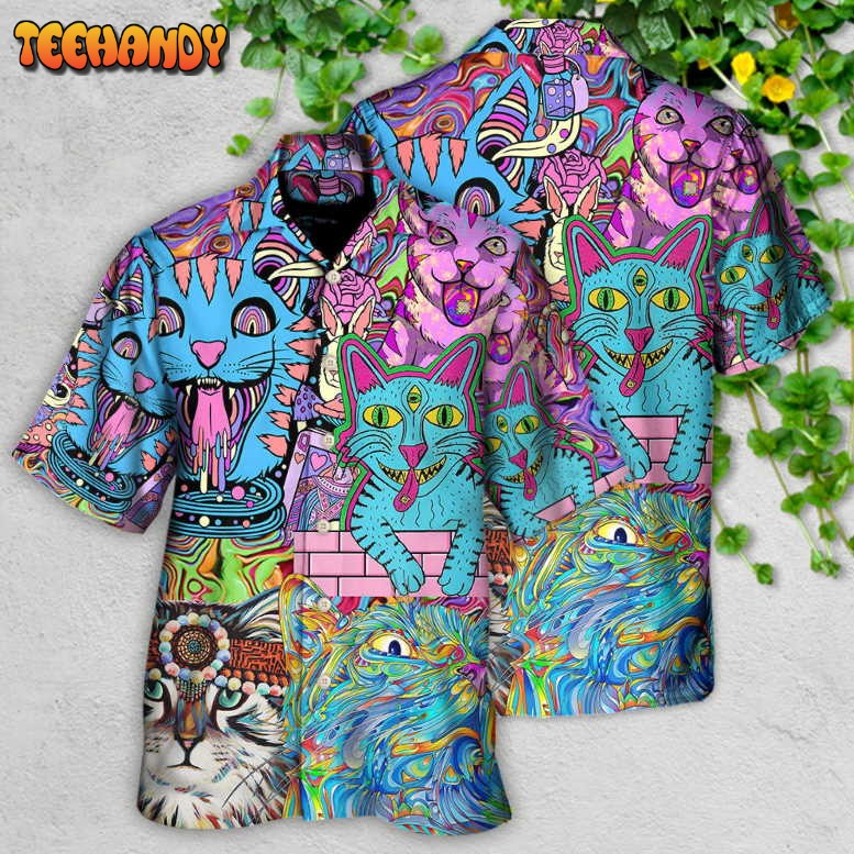 Hippie Cat Wonderful World Hawaiian Shirt