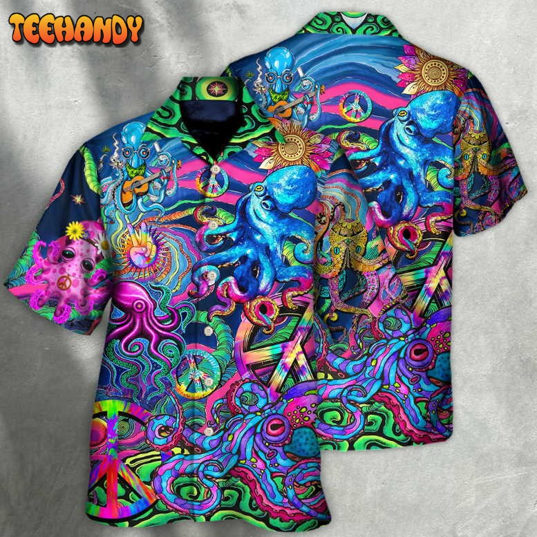 Hippie Funny Octopus Colorful Tie Dye Style Hawaiian Shirt