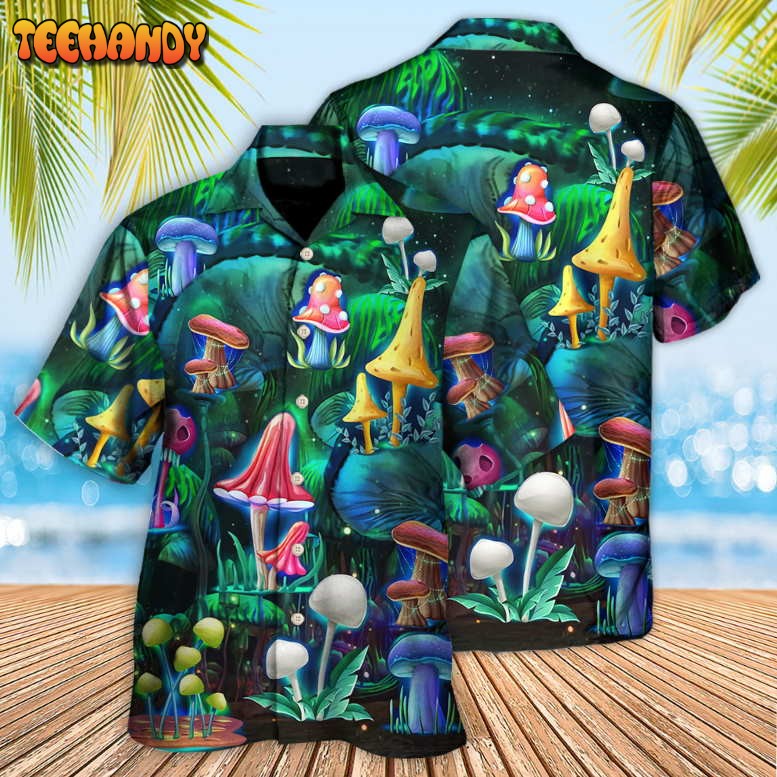 Hippie Mushroom Galaxy Neon Art Hawaiian Shirt