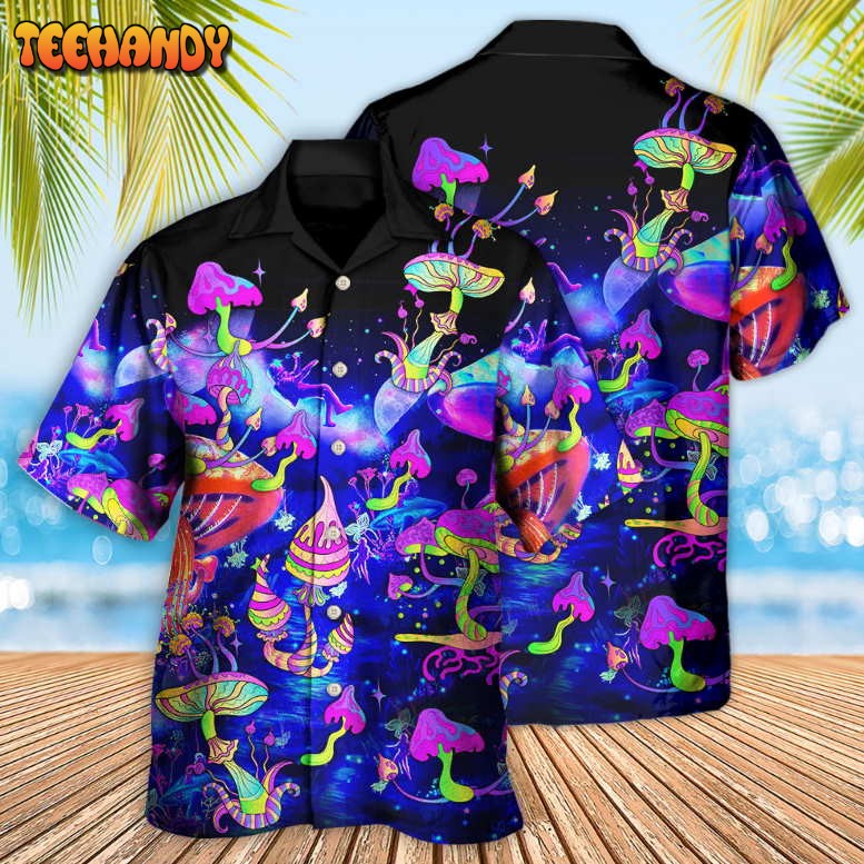 Hippie Mushroom Galaxy Neon Colorful Art Hawaiian Shirt