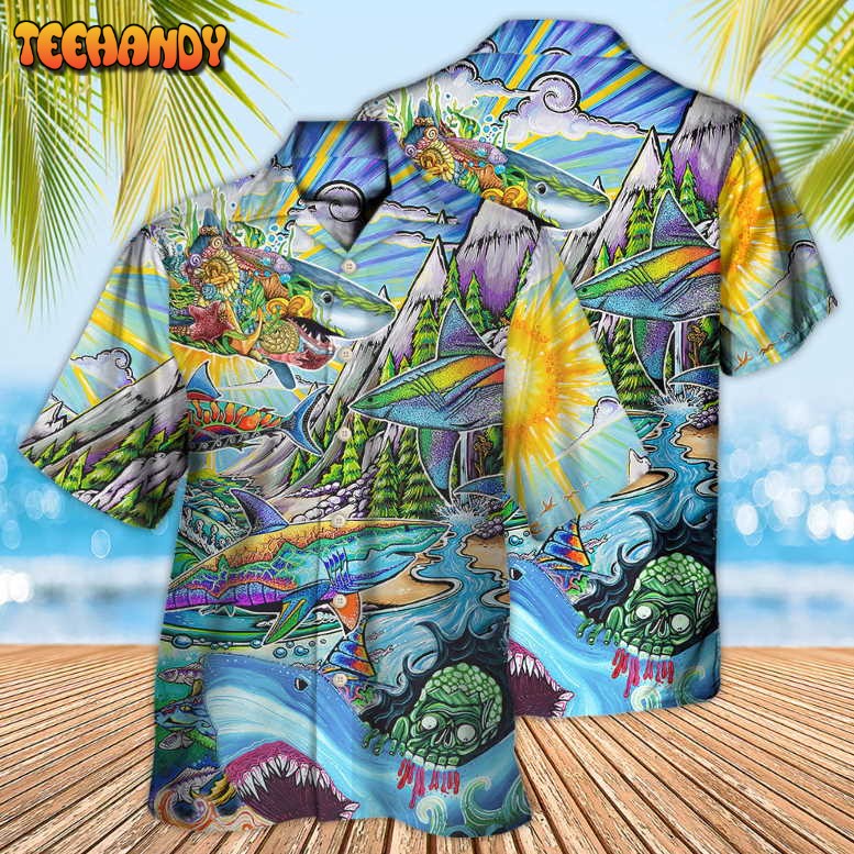 Hippie Shark Colorful Art Peace Hawaiian Shirt