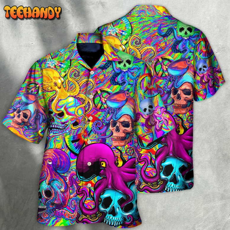 Hippie Skull Octopus Colorful Tie Dye Hawaiian Shirt