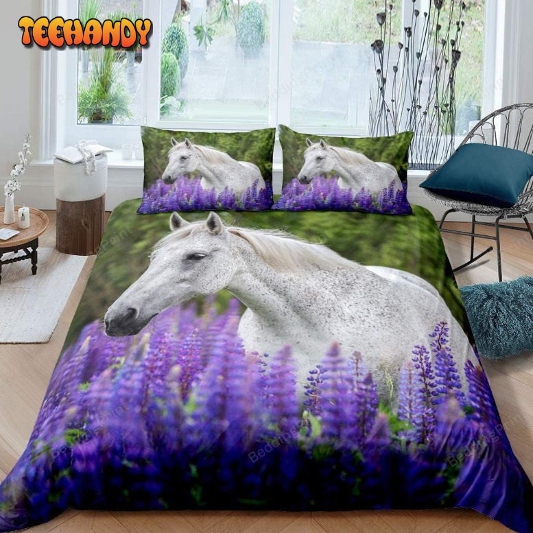 Horse And Lavender Flower Bedding Set Duvet Cover Bedding Sets