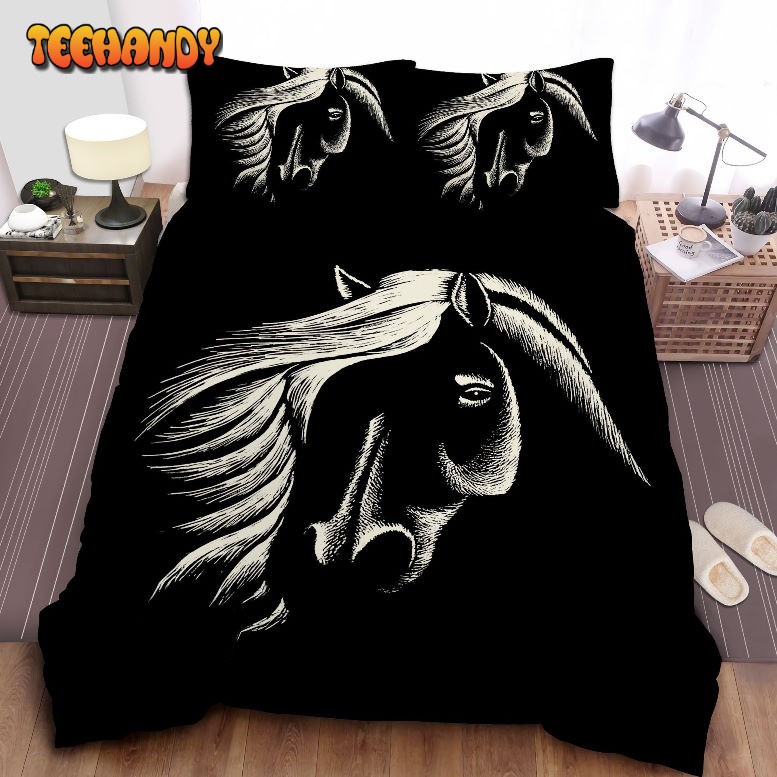 Horse Black Background Duvet Cover Bedding Set