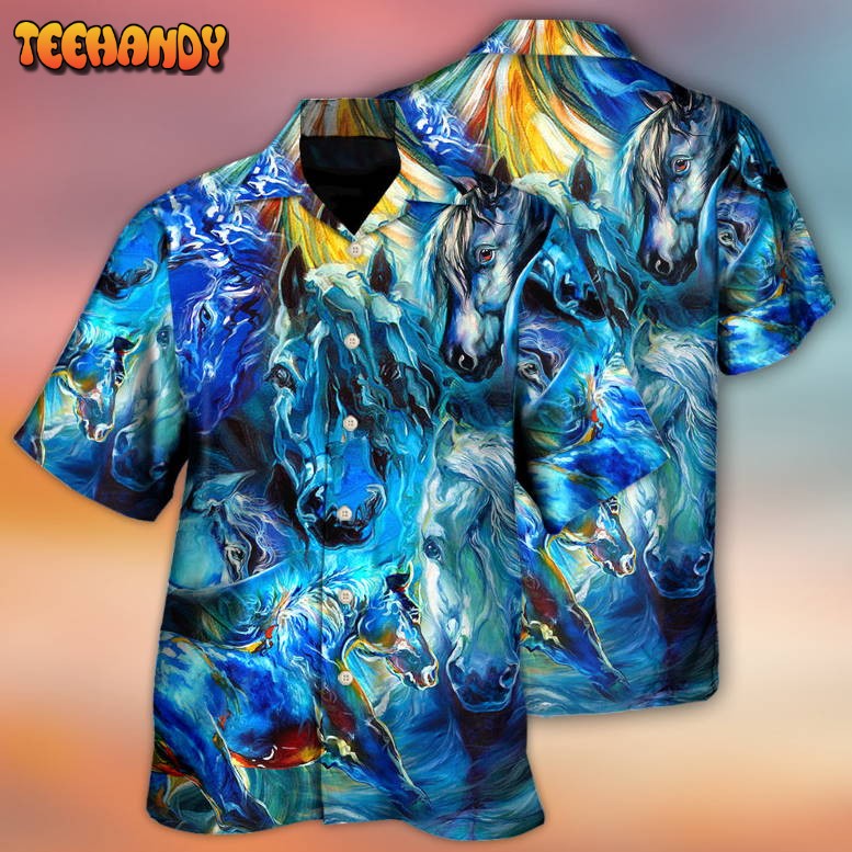 Horse Face Blue Light Cool Art Style Hawaiian Shirt